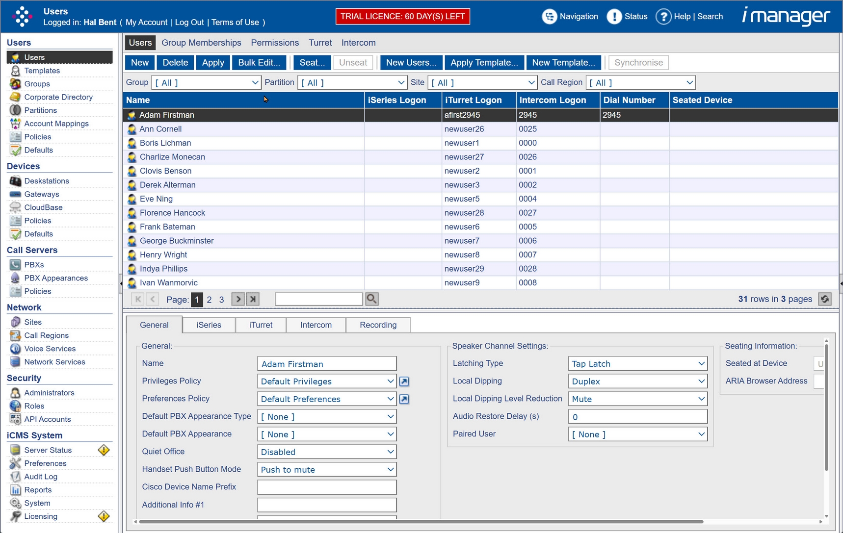 iCMS User Management Dashboard